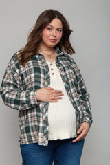 Forest Green Plaid Button Down Maternity Plus Top