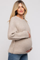 Beige Basic Chunky Knit Maternity Sweater