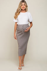 Grey Rib Knit Maternity Midi Skirt