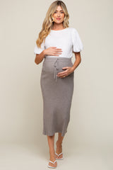 Grey Rib Knit Maternity Midi Skirt