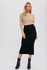 Black Rib Knit Maternity Midi Skirt