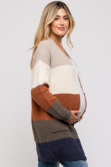 Cream Color Block Soft Knit Maternity Cardigan