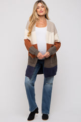 Cream Color Block Soft Knit Maternity Cardigan