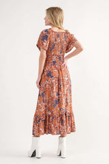 Navy Floral Maxi Dress With Square Neck