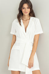 Off White Tie-Front Blazer Dress