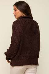 Brown Chunky Knit Mock Neck Maternity Sweater