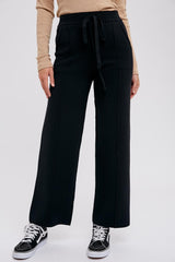 Black Front Seam Sweater Knit Drawstring Pants