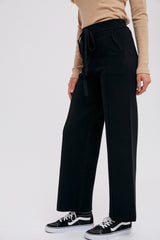 Black Front Seam Sweater Knit Drawstring Pants