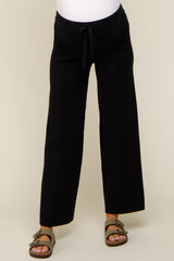 Black Front Seam Sweater Knit Drawstring Maternity Pants