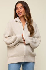 Taupe Oversized Zip Up Maternity Cardigan