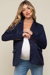 Navy Pinstripe Front Pocket Maternity Blazer