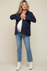 Navy Pinstripe Front Pocket Maternity Blazer