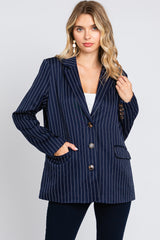 Navy Pinstripe Front Pocket Maternity Blazer