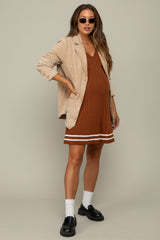 Beige Denim Front Pocket Maternity Blazer