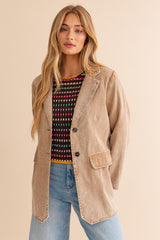 Beige Denim Front Pocket Blazer