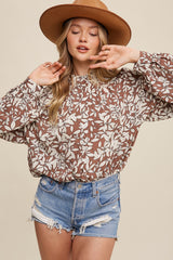 Mocha Leaf Print Button Up Maternity Top