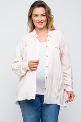 Peach Button Up Fringe Hem Maternity Plus Top