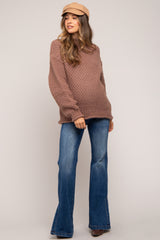 Mocha Chunky Knit Mock Neck Maternity Sweater