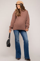 Mocha Chunky Knit Mock Neck Maternity Sweater