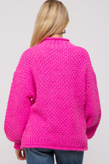 Fuchsia Chunky Knit Mock Neck Maternity Sweater