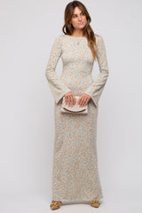 Cream Floral Long Sleeve Open Back Maxi Dress