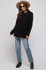 Black Chunky Cable Knit Maternity Sweater