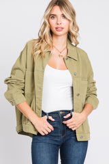 Light Olive Basic Maternity Denim Jacket