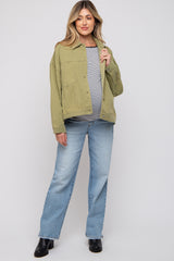 Light Olive Basic Maternity Denim Jacket