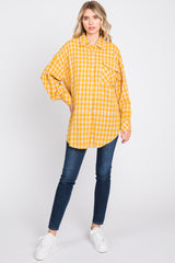 Yellow Mixed Plaid Fringe Button Down Top