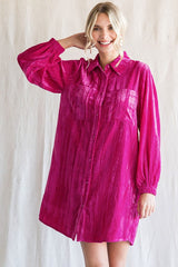 Magenta Velour Button Up Dress