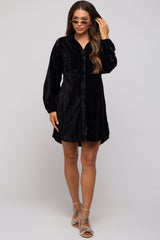 Black Velour Button Up Maternity Dress