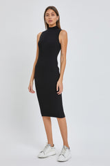 Black Ribbed Fitted Mock Neck Maternity Dress