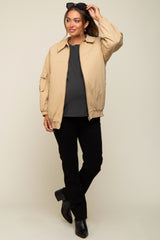 Camel Zip Up Bomber Maternity Jacket