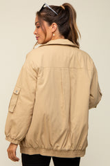 Camel Zip Up Bomber Maternity Jacket