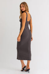 Charcoal Rib Knit Open Back Maxi Dress