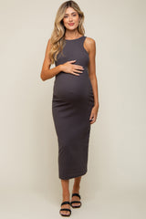 Charcoal Rib Knit Open Back Maternity Maxi Dress