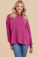 Magenta Knit Mock Neck Maternity Long Sleeve Top