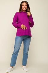 Magenta Knit Mock Neck Maternity Long Sleeve Top