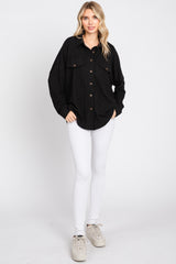 Black Textured Button Front Collared Top