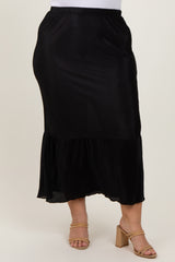 Black Plisse Plus Maxi Skirt