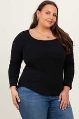 Black Basic Long Sleeve Plus Top