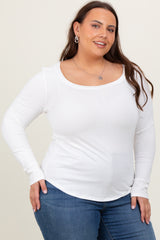 White Basic Long Sleeve Plus Top