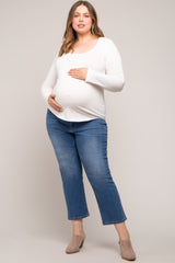 White Basic Long Sleeve Plus Maternity Top