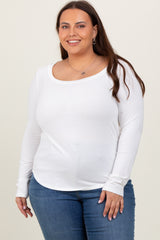 White Basic Long Sleeve Plus Top