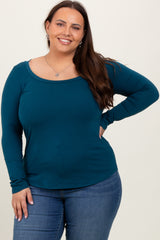 Dark Teal Basic Long Sleeve Plus Top