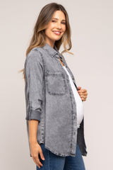 Charcoal Chambray Maternity Rolled Cuff Shirt