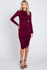 Burgundy Ruched Fitted Dress