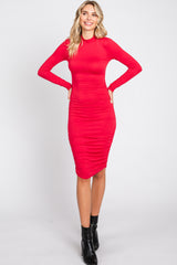 Fuchsia Red Ruched Fitted Dress