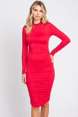 Fuchsia Red Ruched Fitted Dress