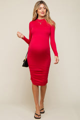 Fuchsia Red Ruched Maternity Fitted Dress